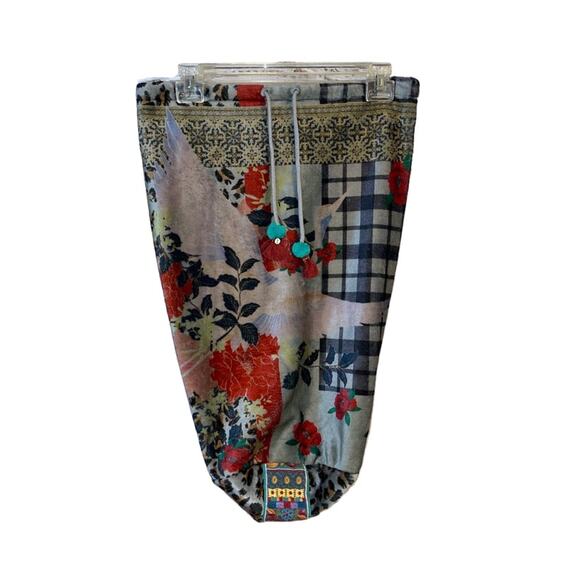 Johnny Was NWT Floral Plush Velour Drawstring Shoulder Boho Strap Tote Bag Sak - Picture 2 of 11